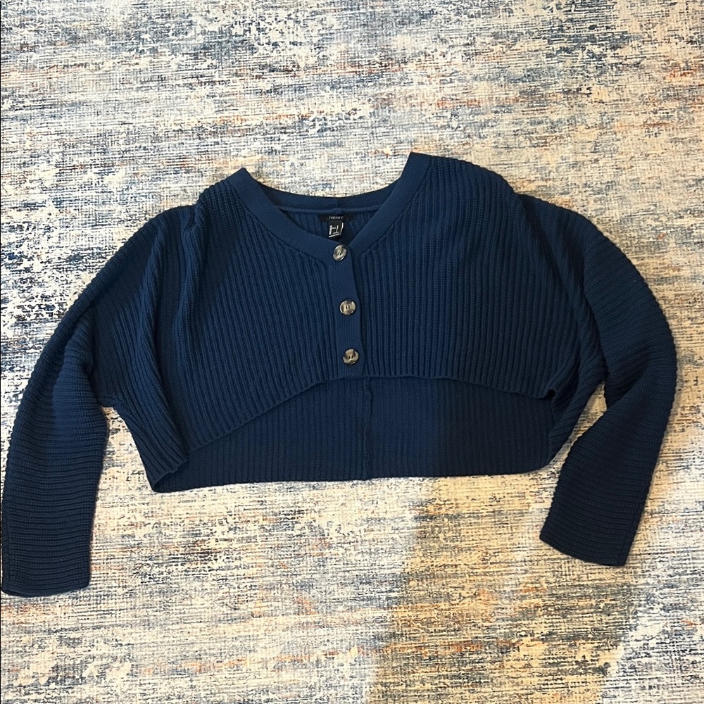 Forever 21 Navy Blue Cropped Cardigan